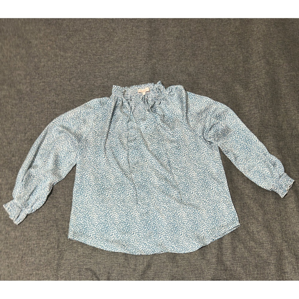 Hailey & Co Women's Small Blouse Blue White Animal Print Smocked Neck LT5958A